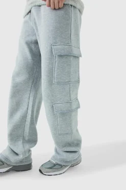 Fashion boohooMAN Tall Straight Leg Top Stitch Cargo Jogger grey marl