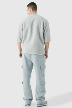 Fashion boohooMAN Tall Straight Leg Top Stitch Cargo Jogger grey marl