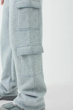 Fashion boohooMAN Tall Straight Leg Top Stitch Cargo Jogger grey marl