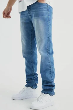 New boohooMAN Tall Straight Rigid Jeans mid blue