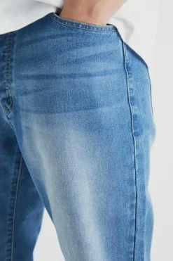 New boohooMAN Tall Straight Rigid Jeans mid blue