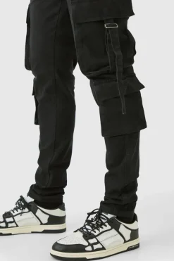 Discount boohooMAN Tall Stretch Skinny Cargo Pocket Detail Jeans In true black