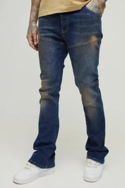 Store boohooMAN Tall Stretch Skinny Seam Detail Flared Jeans mid blue