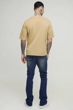 Store boohooMAN Tall Stretch Skinny Seam Detail Flared Jeans mid blue