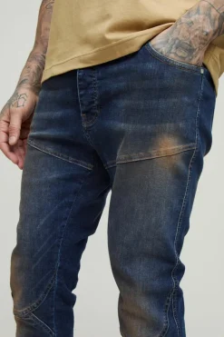 Store boohooMAN Tall Stretch Skinny Seam Detail Flared Jeans mid blue