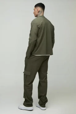 Best boohooMAN Tall Stretch Utility Pocket Shirt and Cargo Trouser Set in khaki