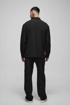 Shop boohooMAN Tall Stretch Woven Pocket Detail Oversized Shirt black
