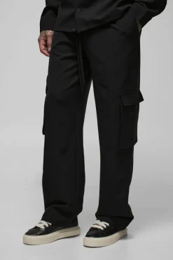 Outlet boohooMAN Tall Stretch Woven Relaxed Fit Cargo Trousers black