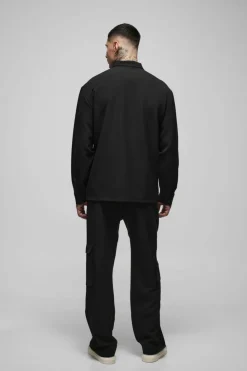 Outlet boohooMAN Tall Stretch Woven Relaxed Fit Cargo Trousers black
