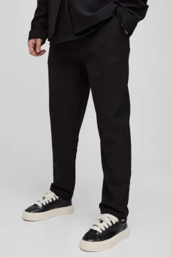 Store boohooMAN Tall Stretch Woven Tapered Trousers black