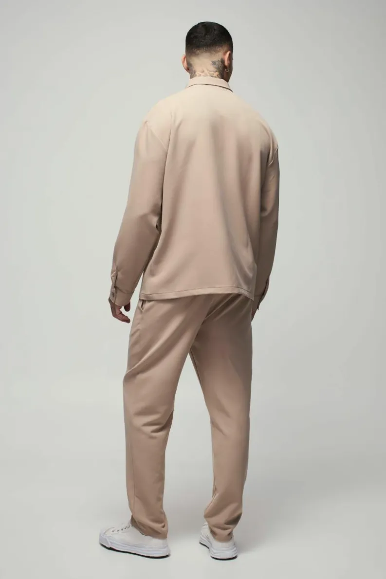 Fashion boohooMAN Tall Stretch Woven Tapered Trousers stone
