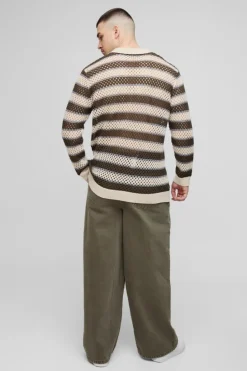 Clearance boohooMAN Tall Stripe Knitted Rugby Polo stone