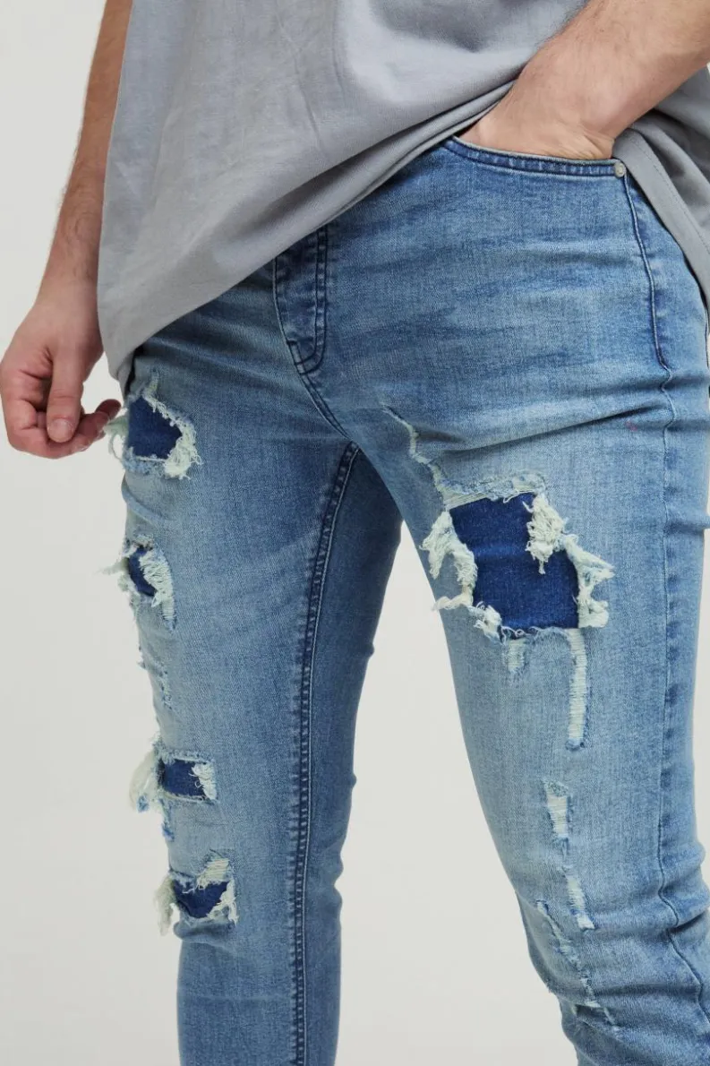 Best boohooMAN Tall Super Distressed Washed Skinny Jeans mid wash