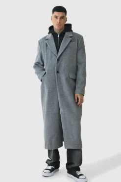 Best boohooMAN Tall Super Relaxed Hybrid Hooded Wool Overcoat charcoal