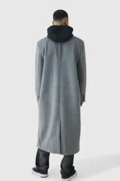 Best boohooMAN Tall Super Relaxed Hybrid Hooded Wool Overcoat charcoal