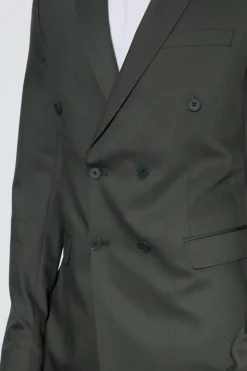 Store boohooMAN Tall Super Skinny Double Breasted Blazer khaki