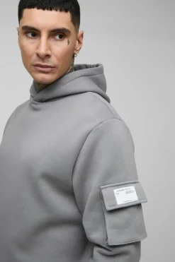 Best Sale boohooMAN Tall Super Stacked Woven Tab Cargo Hooded Tracksuit charcoal