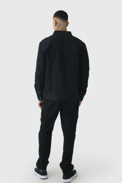 Fashion boohooMAN Tall Tapered Fit Cargo Trousers in black