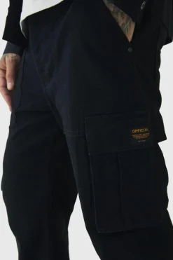 Fashion boohooMAN Tall Tapered Fit Cargo Trousers in black