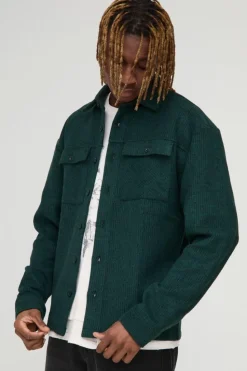 Best Sale boohooMAN Tall Textured Brushed Overshirt dark green