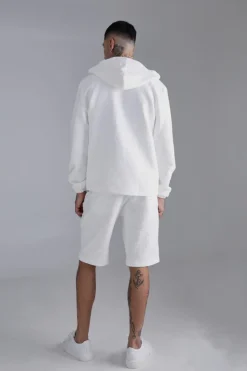 Flash Sale boohooMAN Tall Textured Cotton Jacquard Smart Hooded Jacket white