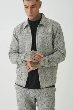 New boohooMAN Tall Textured Harrington Jacket natural