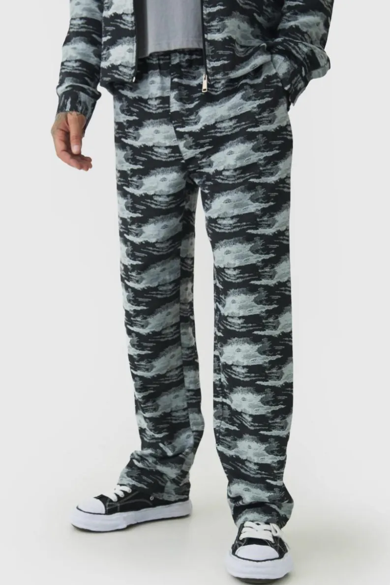 Best boohooMAN Tall Textured Jacquard Relaxed Fit Trousers black