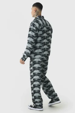 Best boohooMAN Tall Textured Jacquard Relaxed Fit Trousers black