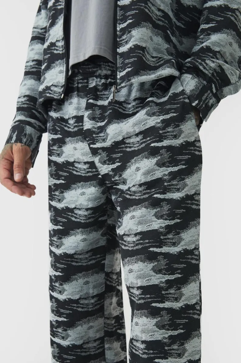 Best boohooMAN Tall Textured Jacquard Relaxed Fit Trousers black