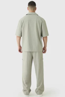 Cheap boohooMAN Tall Textured Pleated Zip Up Shirt grey