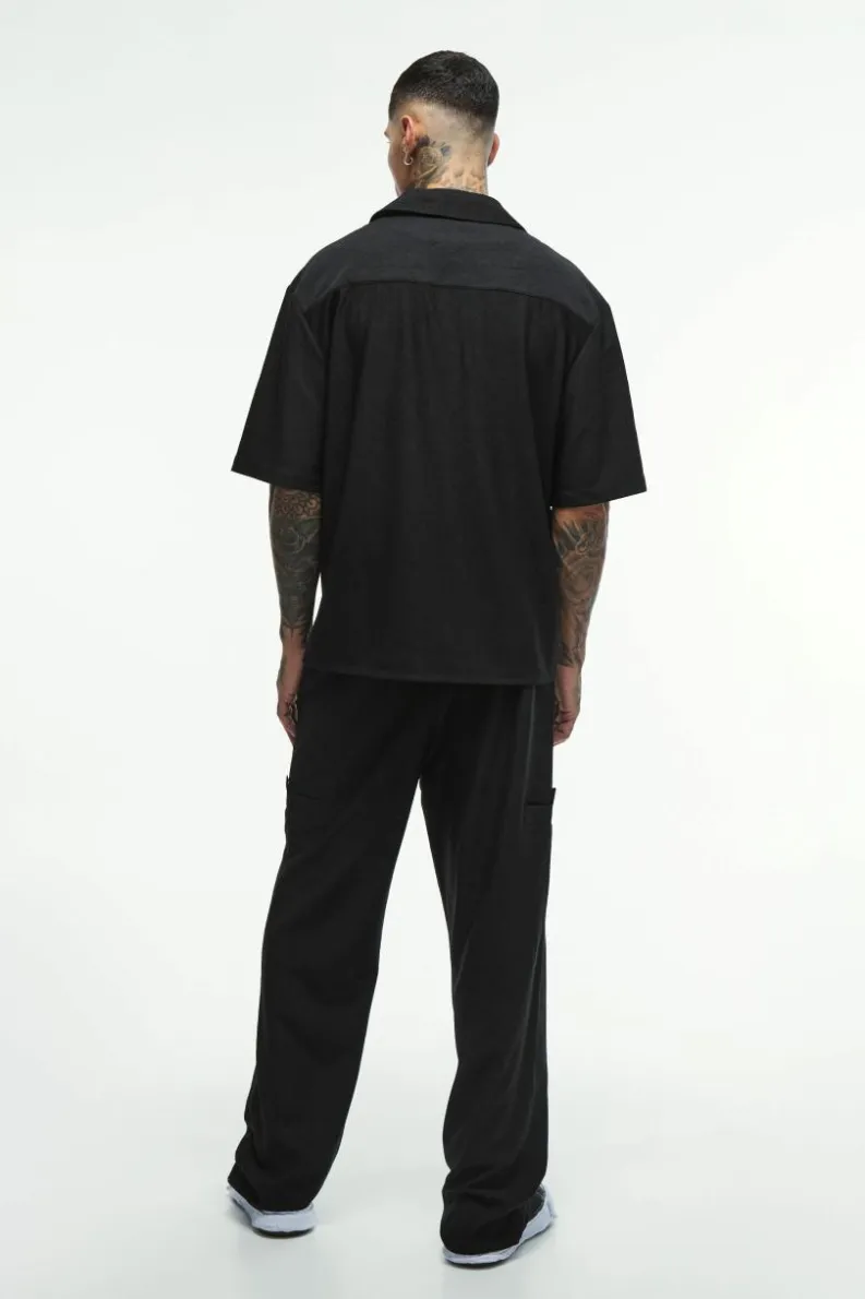 New boohooMAN Tall Textured Tailored Trousers black