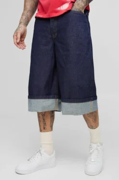 Cheap boohooMAN Tall Turn Up Parachute Jorts indigo