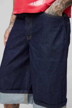 Cheap boohooMAN Tall Turn Up Parachute Jorts indigo