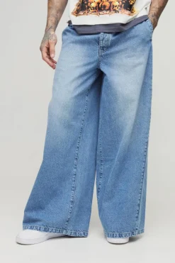 Best Sale boohooMAN Tall Twist Seam Pleat Wide Leg Jeans light wash