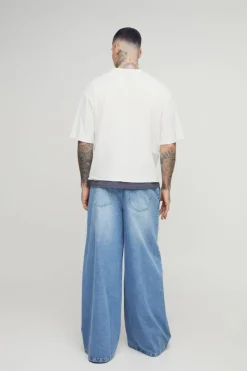 Best Sale boohooMAN Tall Twist Seam Pleat Wide Leg Jeans light wash