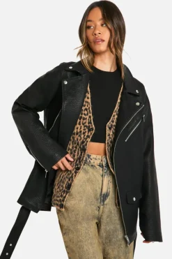 New boohoo Tall Ultimate Oversized Faux Leather Biker Jacket black