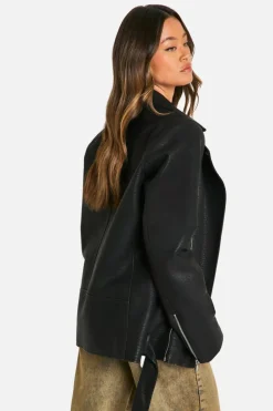 New boohoo Tall Ultimate Oversized Faux Leather Biker Jacket black