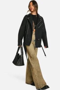 New boohoo Tall Ultimate Oversized Faux Leather Biker Jacket black