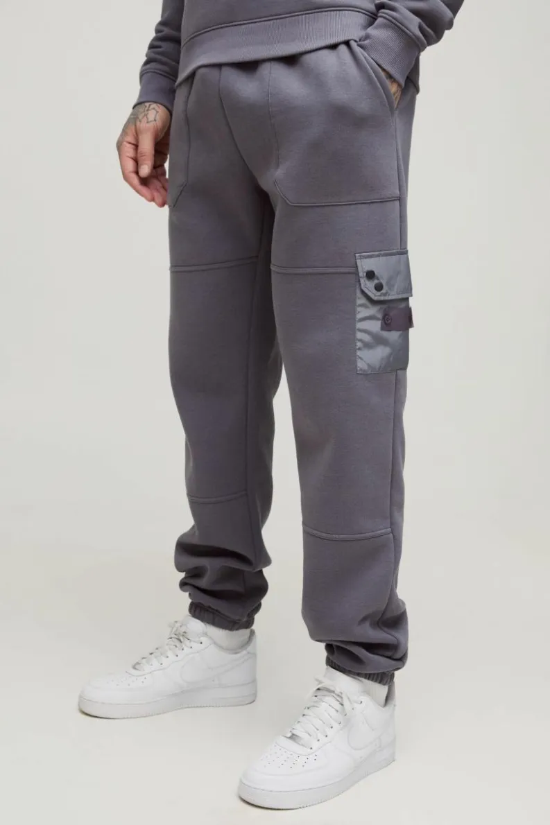 Sale boohooMAN Tall Utility Pocket Jersey Jogger grey