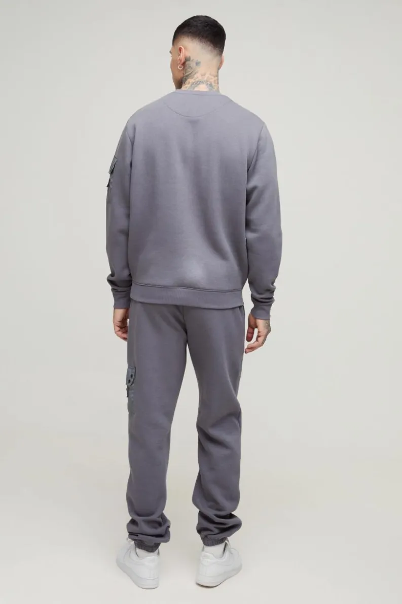 Sale boohooMAN Tall Utility Pocket Jersey Jogger grey