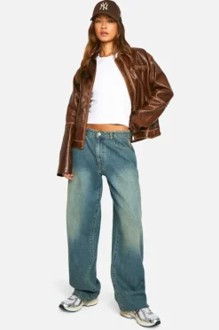 Online boohoo Tall Vintage Look Boyfriend Faux Leather Zip Jacket tan