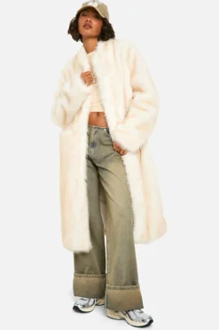 Cheap boohoo Tall Vintage Look Faux Fur Midaxi Jacket ivory