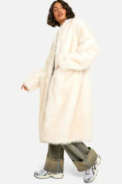 Cheap boohoo Tall Vintage Look Faux Fur Midaxi Jacket ivory