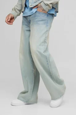 Store boohooMAN Tall Washed Baggy Fit Jeans stonewash