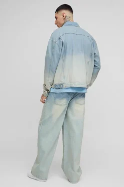 Store boohooMAN Tall Washed Baggy Fit Jeans stonewash