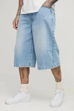 New boohooMAN Tall Washed Distressed Hem Jorts stonewash