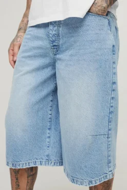 New boohooMAN Tall Washed Distressed Hem Jorts stonewash