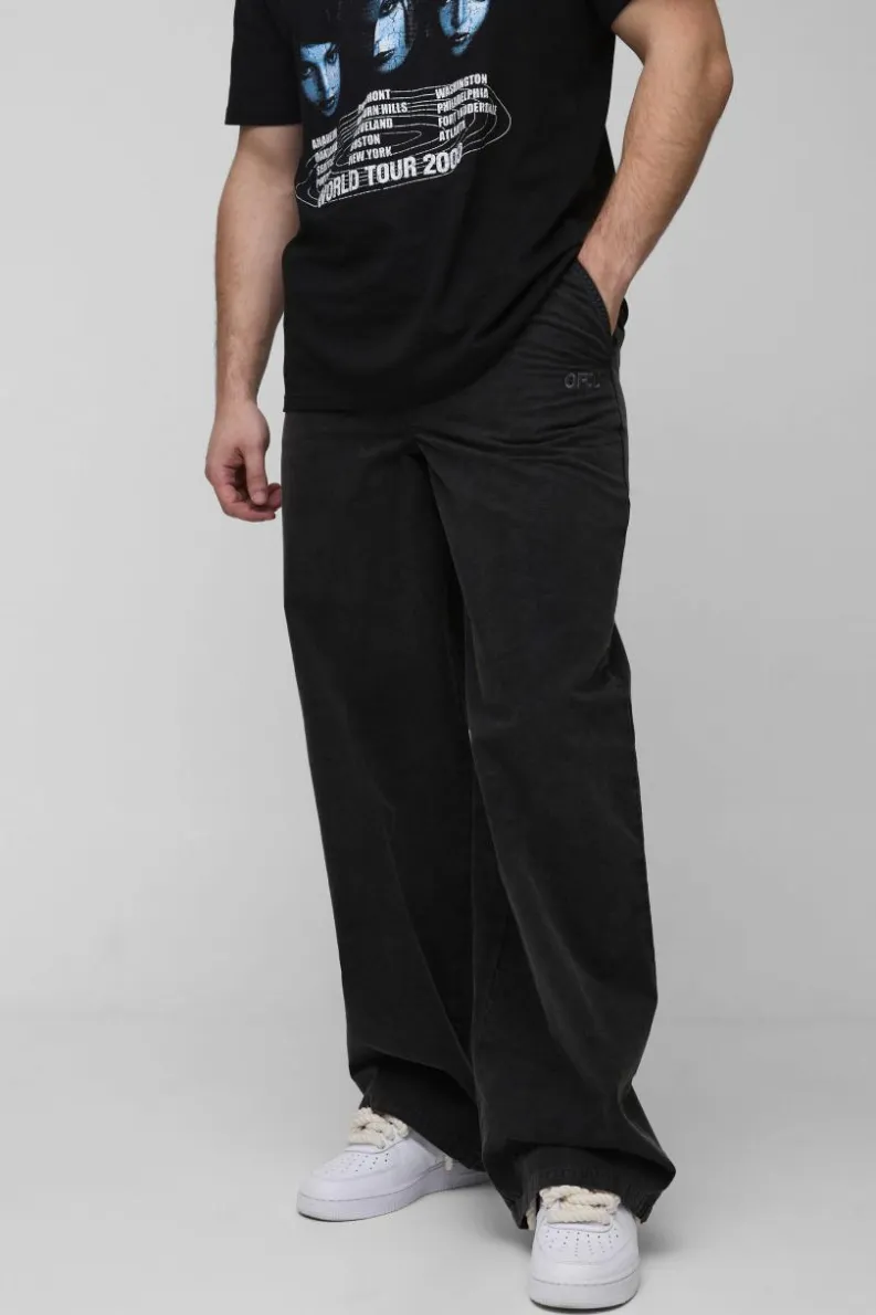Discount boohooMAN Tall Washed Ripstop Embroidered Baggy Trousers black