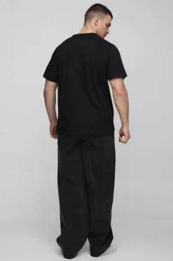 Discount boohooMAN Tall Washed Ripstop Embroidered Baggy Trousers black