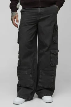 Hot boohooMAN Tall Washed Ripstop Multi Cargo Pocket Baggy Trousers charcoal